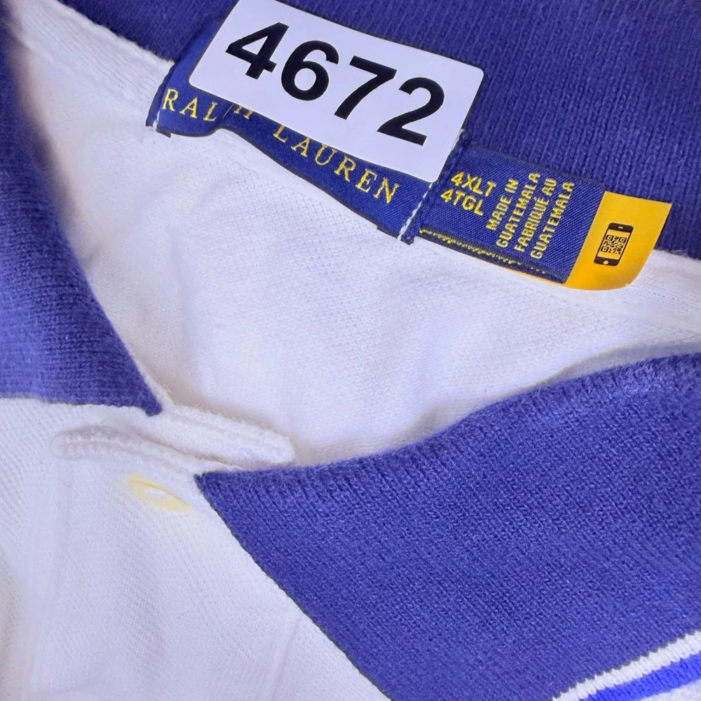 Polo Ralph Lauren Polo Men 4XLT White Colorblock Cotton Preppy Sporty Big & Tall